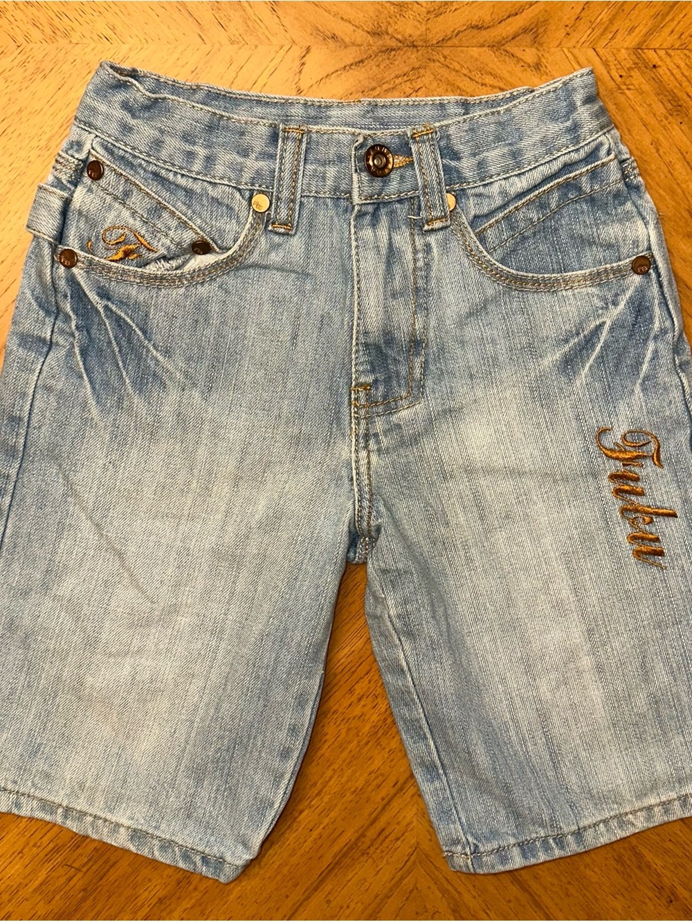 VINTAGE Fubu Shorts Boys Size 6 Jorts Hip Hop Embroidered Denim Y2K Streetwear